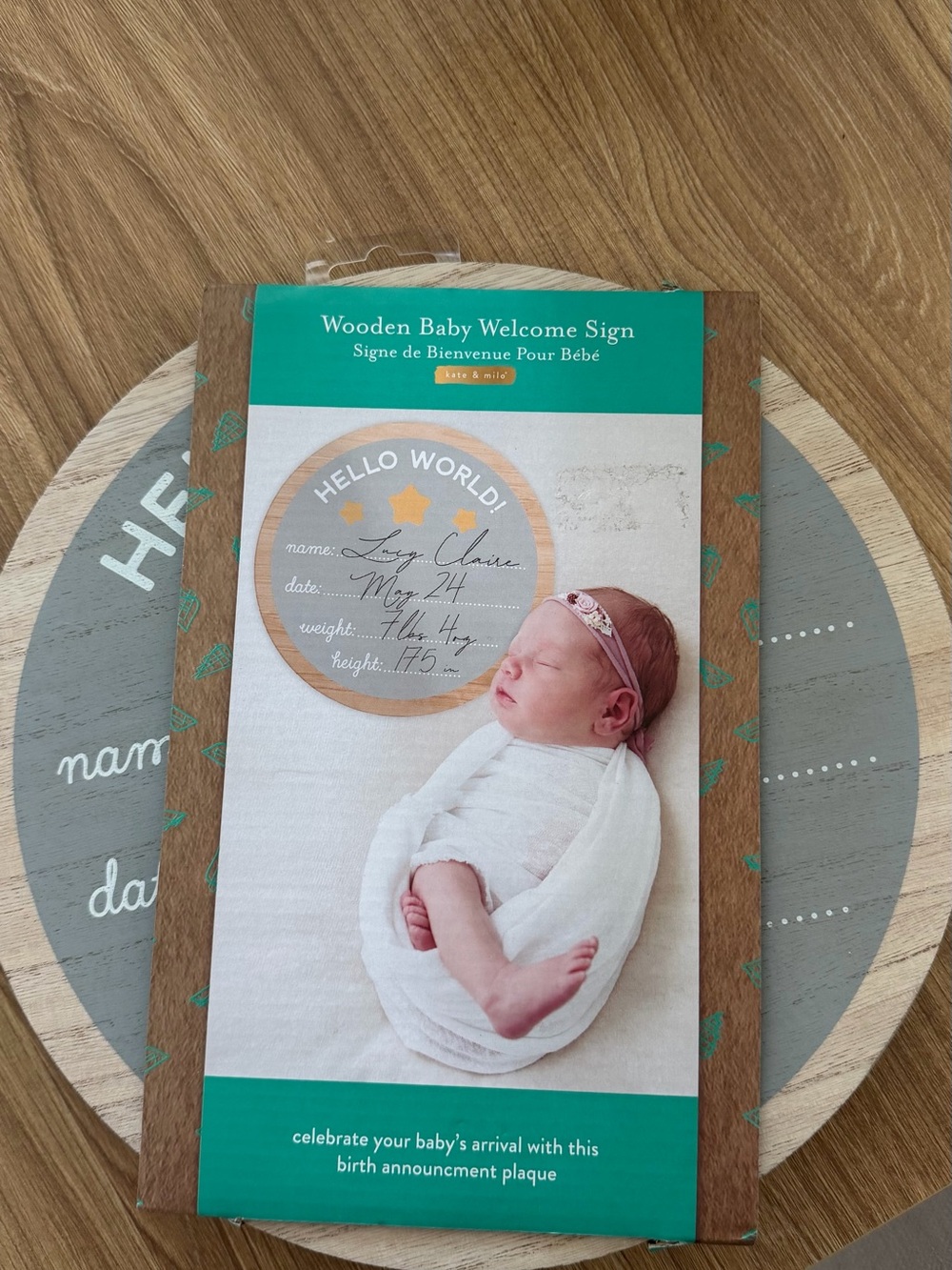 Wooden Baby Welcome Sign - Teal and Natural